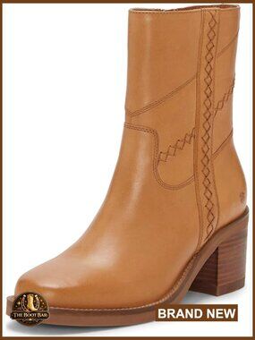 Leather Ankle Boots with 2.2 Inch Stacked Heel, Size 7